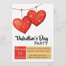 Cute Red Hearts Valentines Day Party Inbjudningar