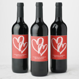 Cute Red Hearts Valentineser Par Vinflaska Etikett
