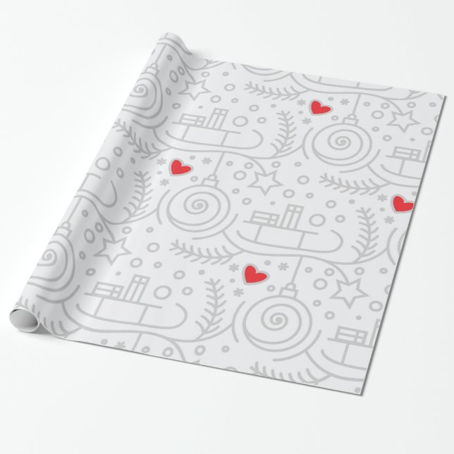 Cute Red Hearts Whimsical jul Helgdag Presentpapper (Utrullad)