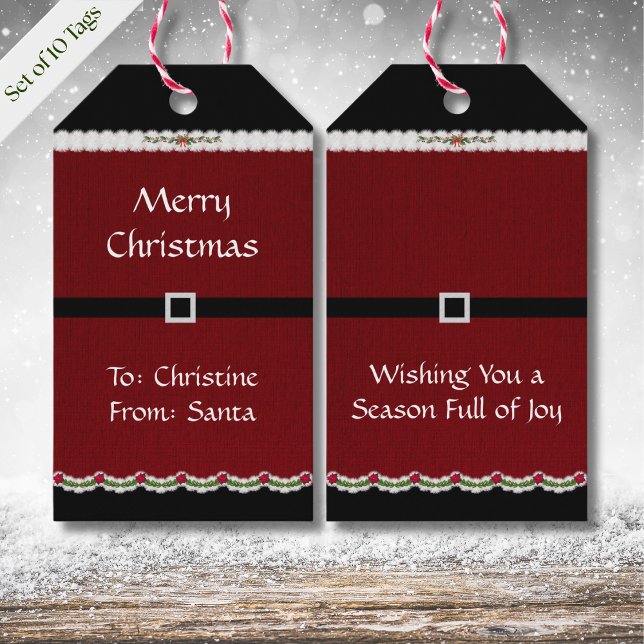 Cute Red Helgdag Santa Kostym God jul Presentetikett (Finish your holiday wrapping with this cute, double-sided Santa Belt Gift Tag!)