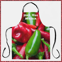 Cute Red Hett Mamma with Peppers Vuxen Apron