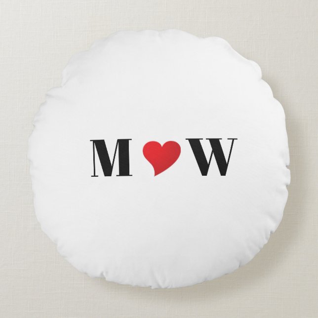 Cute Red Hjärtat anpassningsbar Para initialer mon Rund Kudde (Framsidan)