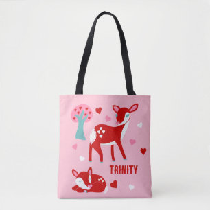 Cute Red Hjort Valentine Day Personlig Tygkasse