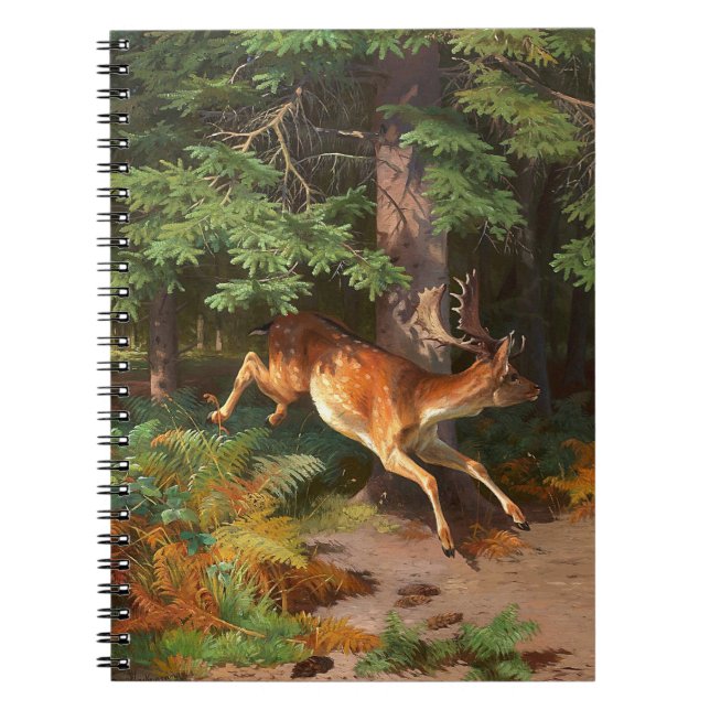 Cute Red-Hjorten i skogen Anteckningsbok (Framsidan)
