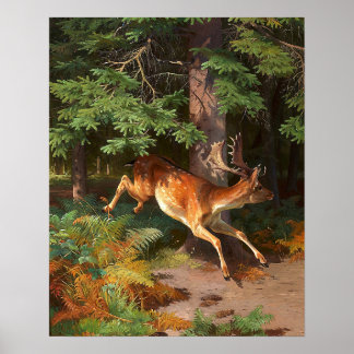 Cute Red-Hjorten i skogen Poster