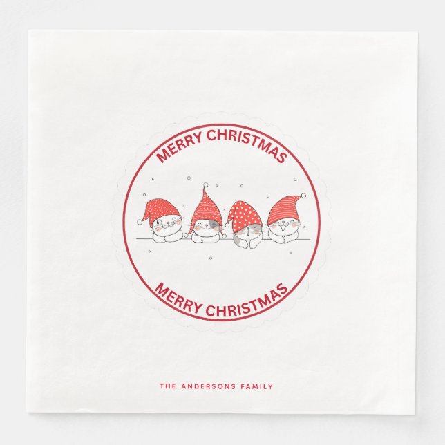 Cute Red jul Kawaii Cat Pappersservett (Framsida)