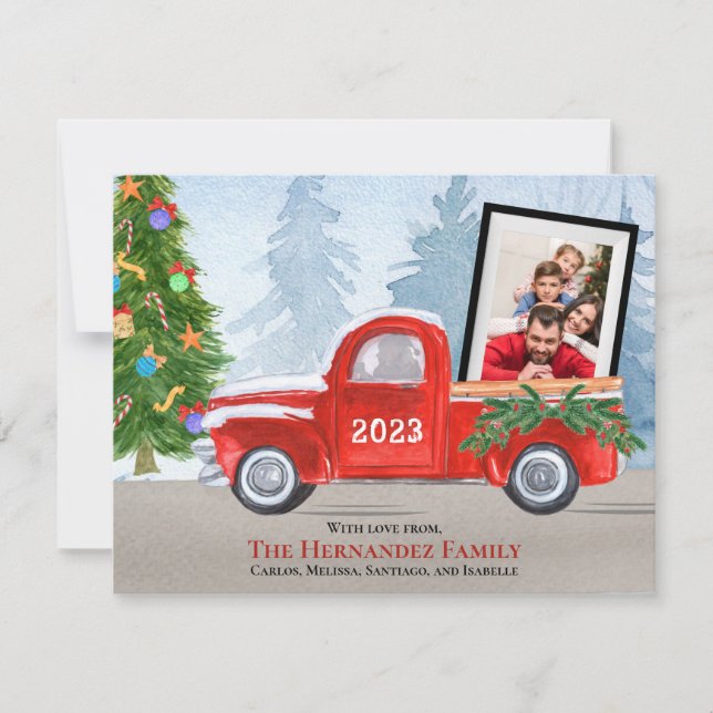 Cute Red jul Lastbil Multi Photo Julkort (Framsida)
