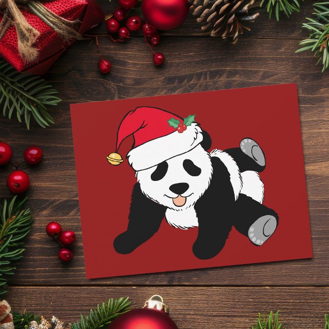 Cute Red jul Panda Bear i Santa Hat Julkort (Skapare uppladdad)