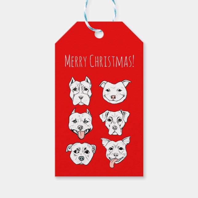 Cute Red jul Pitbull Hundar Presentetikett (Framsidan)