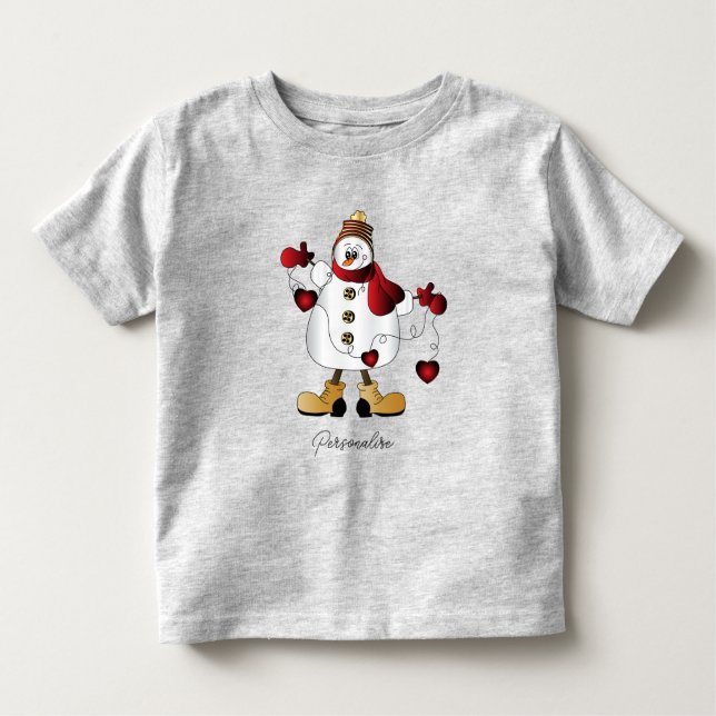 Cute Red jul Snögubbe T Shirt (Framsida)