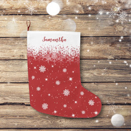 Cute Red jul Stars Snöflingor Mönster Stor Julstrumpa