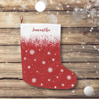 Cute Red jul Stars Snöflingor Mönster Stor Julstrumpa