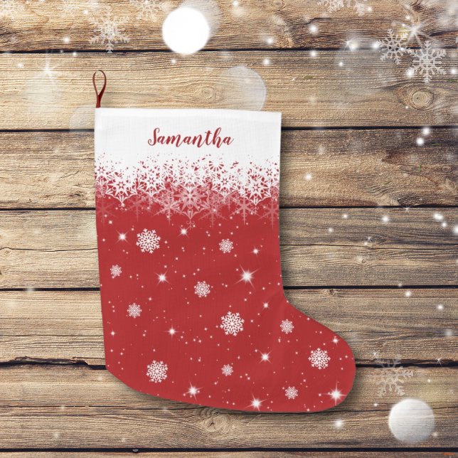 Cute Red jul Stars Snöflingor Mönster Stor Julstrumpa (Skapare uppladdad)