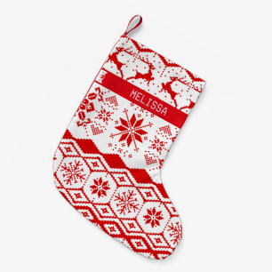 Cute Red-julen, renar och Snöflingor Liten Julstrumpa