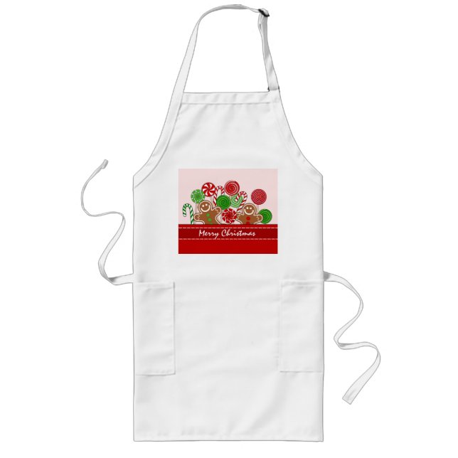 Cute Red Julgingerbare Långt Förkläde (Framsidan)