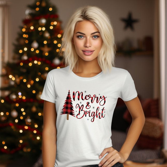 Cute Red-jultomhet och ljus modern T Shirt (Cute Red Christmas Merry And Bright Modern T-Shirt)