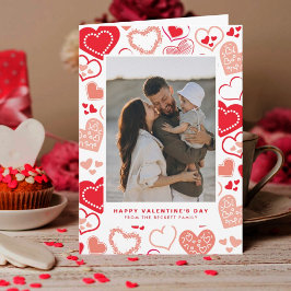 Cute Red Kärlek Hearts Photo Valentine Day Helgkort