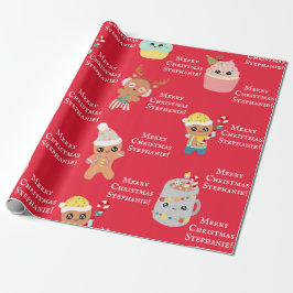 Cute Red Kawaii jul, mat Kids Lägg till Namn Presentpapper