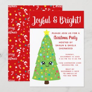 Cute Red Kawaii Julgran Barn Julafton Party Inbjudningar