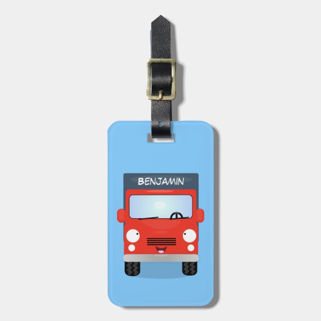 Cute Red Kawaii lastbil tecknad illustration Bagagebricka (Vertikal Framsida)
