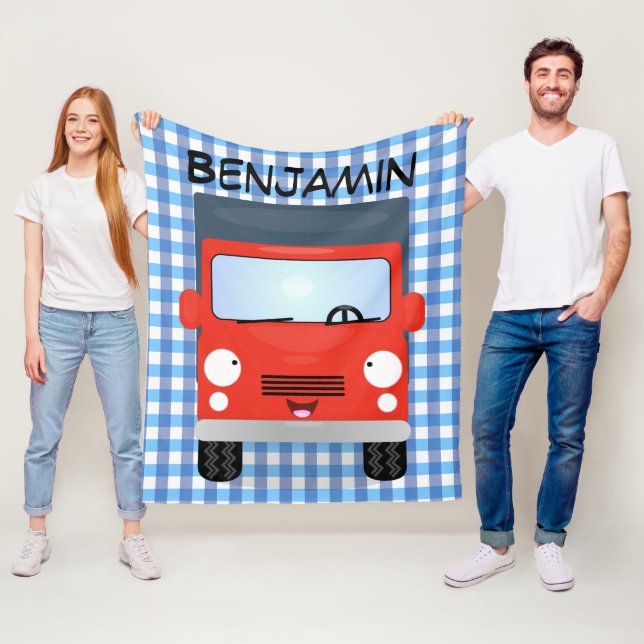 Cute Red Kawaii lastbil tecknad illustration Fleecefilt (På plats)