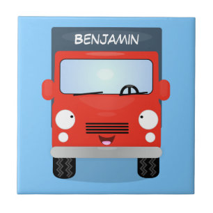 Cute Red Kawaii lastbil tecknad illustration Kakelplatta
