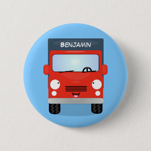 Cute Red Kawaii lastbil tecknad illustration Knapp
