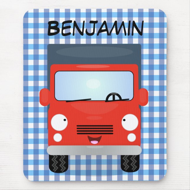 Cute Red Kawaii lastbil tecknad illustration Musmatta (Framsidan)
