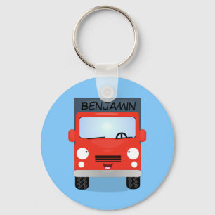 Cute Red Kawaii lastbil tecknad illustration Nyckelring