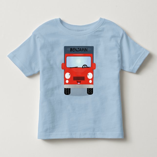 Cute Red Kawaii lastbil tecknad illustration T Shirt (Framsida)