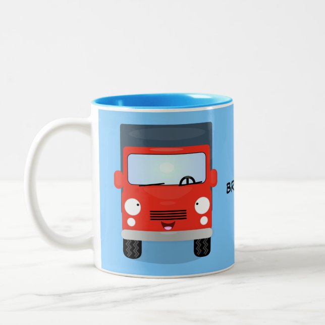 Cute Red Kawaii lastbil tecknad illustration Två-Tonad Mugg (Vänster)