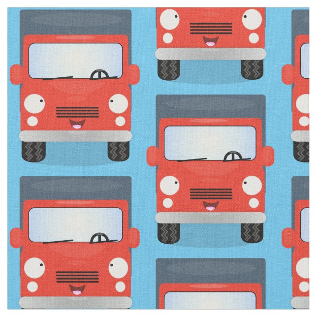 Cute Red Kawaii lastbil tecknad illustration Tyg (Närbild)