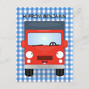 Cute Red Kawaii lastbil tecknad illustration Vykort
