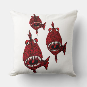 Cute Red Killer Piranhas Fiskeanfalltänder Ocean Kudde