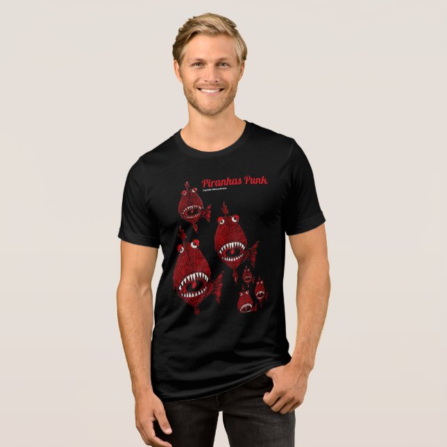 Cute Red Killer Piranhas Punk Fishare attack Ocean T Shirt (Framsida Full)