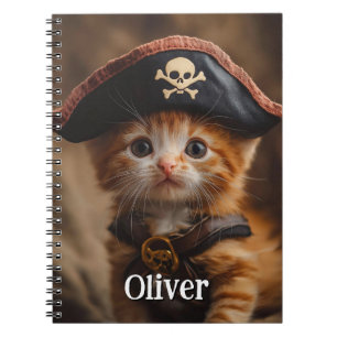 Cute Red Kitten Pirat Photo Anteckningsbok