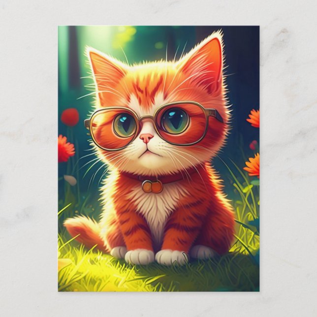 Cute Red Kitten Wearing Glasses-365478 Helg Vykort (Framsida)
