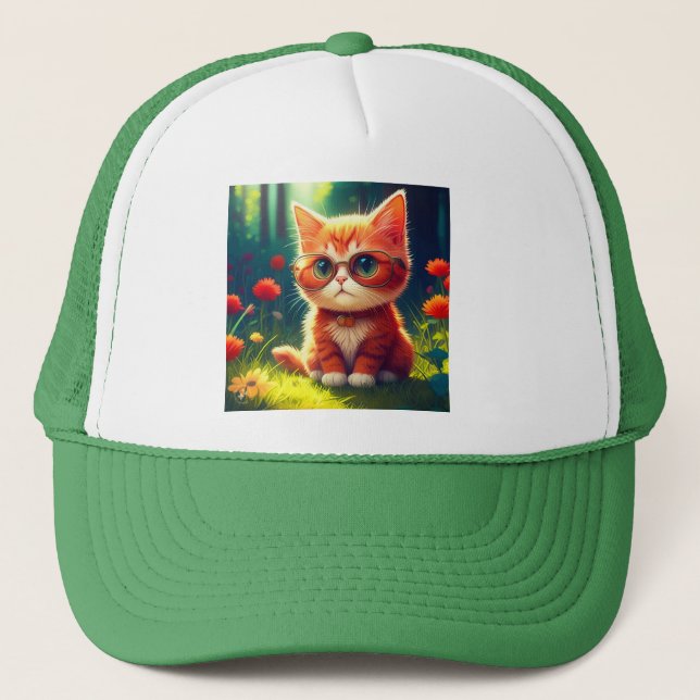 Cute Red Kitten Wearing Glasses-365478 Keps (Framsida)