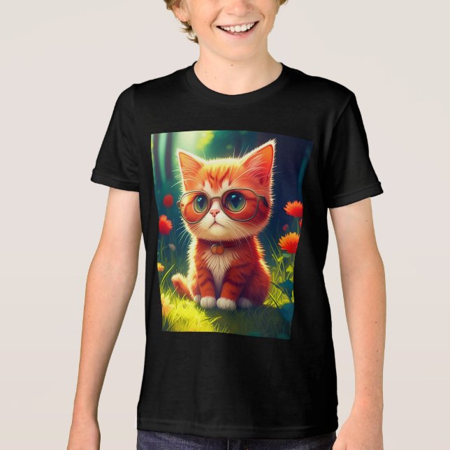 Cute Red Kitten Wearing Glasses-365478 T Shirt (Framsida)