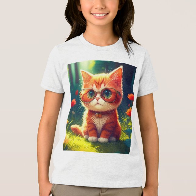Cute Red Kitten Wearing Glasses-365478 T Shirt (Framsida)