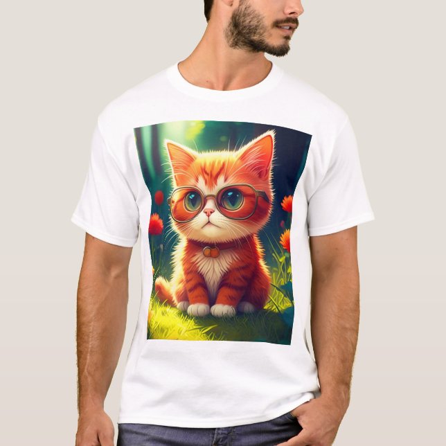 Cute Red Kitten Wearing Glasses-365478 T Shirt (Framsida)