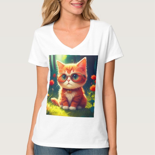 Cute Red Kitten Wearing Glasses-365478 T Shirt (Framsida)