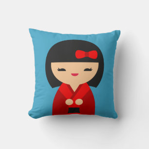 Cute Red Kokeshi Japanska dockor Kudde