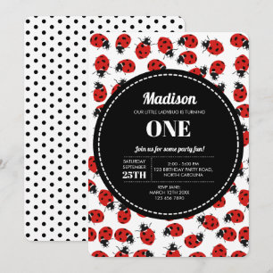 Cute Red Ladybug Birthday Inbjudningar