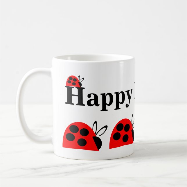 Cute Red Ladybug Birthday Kaffemugg (Vänster)