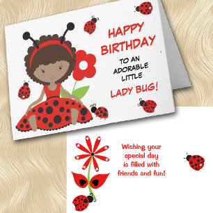 Cute Red Ladybug Girl Birthday Kort