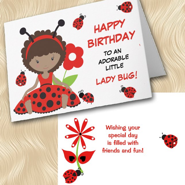Cute Red Ladybug Girl Birthday Kort (Skapare uppladdad)