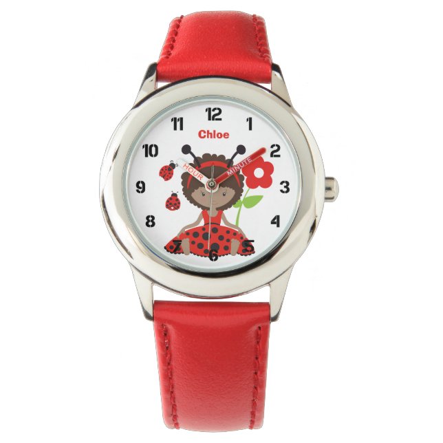 Cute Red Ladybug Girl Kids Armbandsur (Framsida)