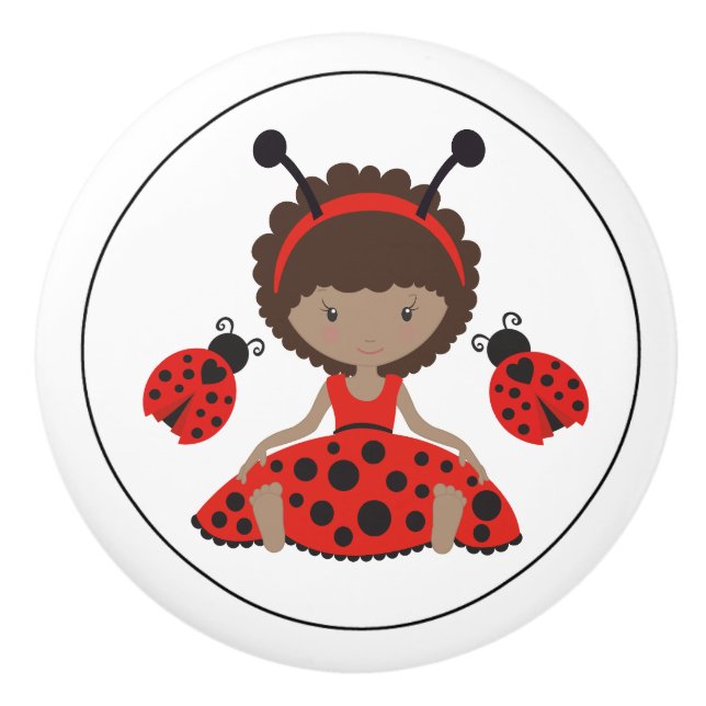 Cute Red Ladybug Girl Knopp (Framsidan)