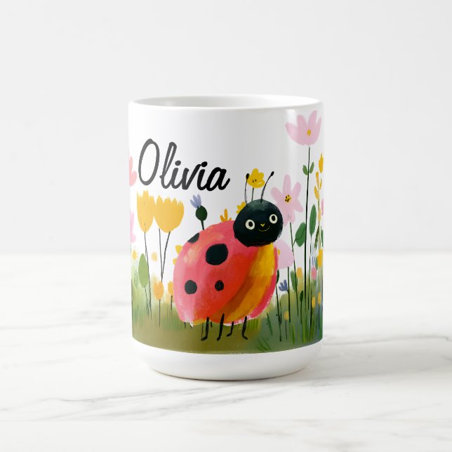 Cute Red Ladybug Girl's Name Wildflowers Kaffemugg (Center)